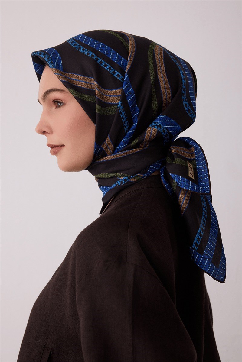 Belli 4424 Prizma Mozaik Geometrik %100 Twill İpek Eşarp - Saks Eşarp BELLI 