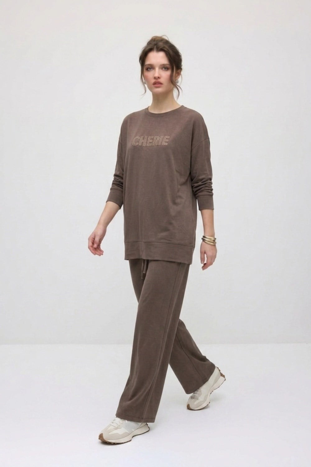 Pullu Nakış Detaylı Pantolonlu Takım 0037999 Kahve Takım İKOLL 