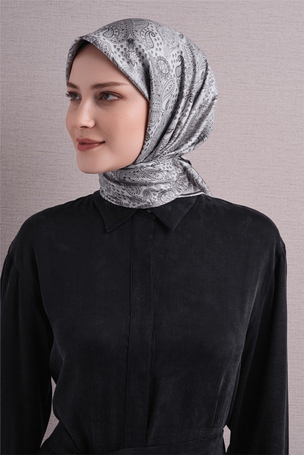 Armine Dj Saf Twill İpek Eşarp 9631D (T) - Gri Eşarp ARMİNE 