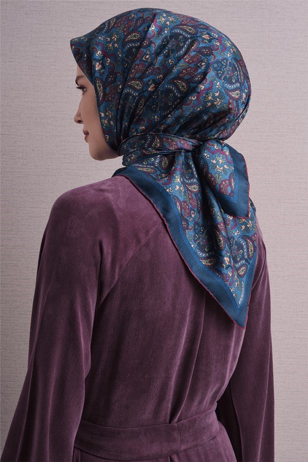 Armine Dj Saf Twill İpek Eşarp 9609D (T) - Mavi Eşarp ARMİNE 