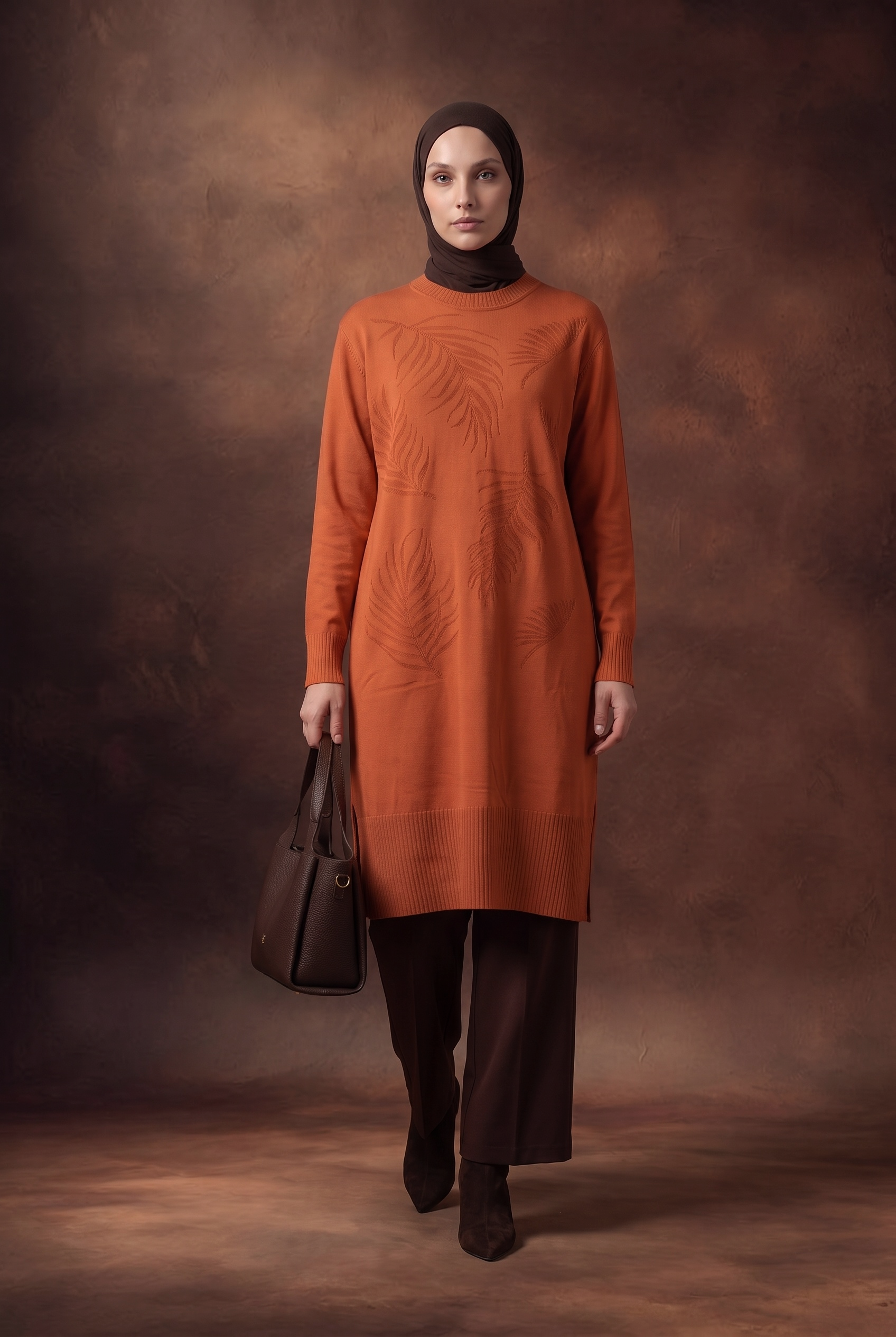 Armine Trend 26KTD408 Yaprak Baskı Detay Tunik Şeftali Tunik ARMİNE TREND 