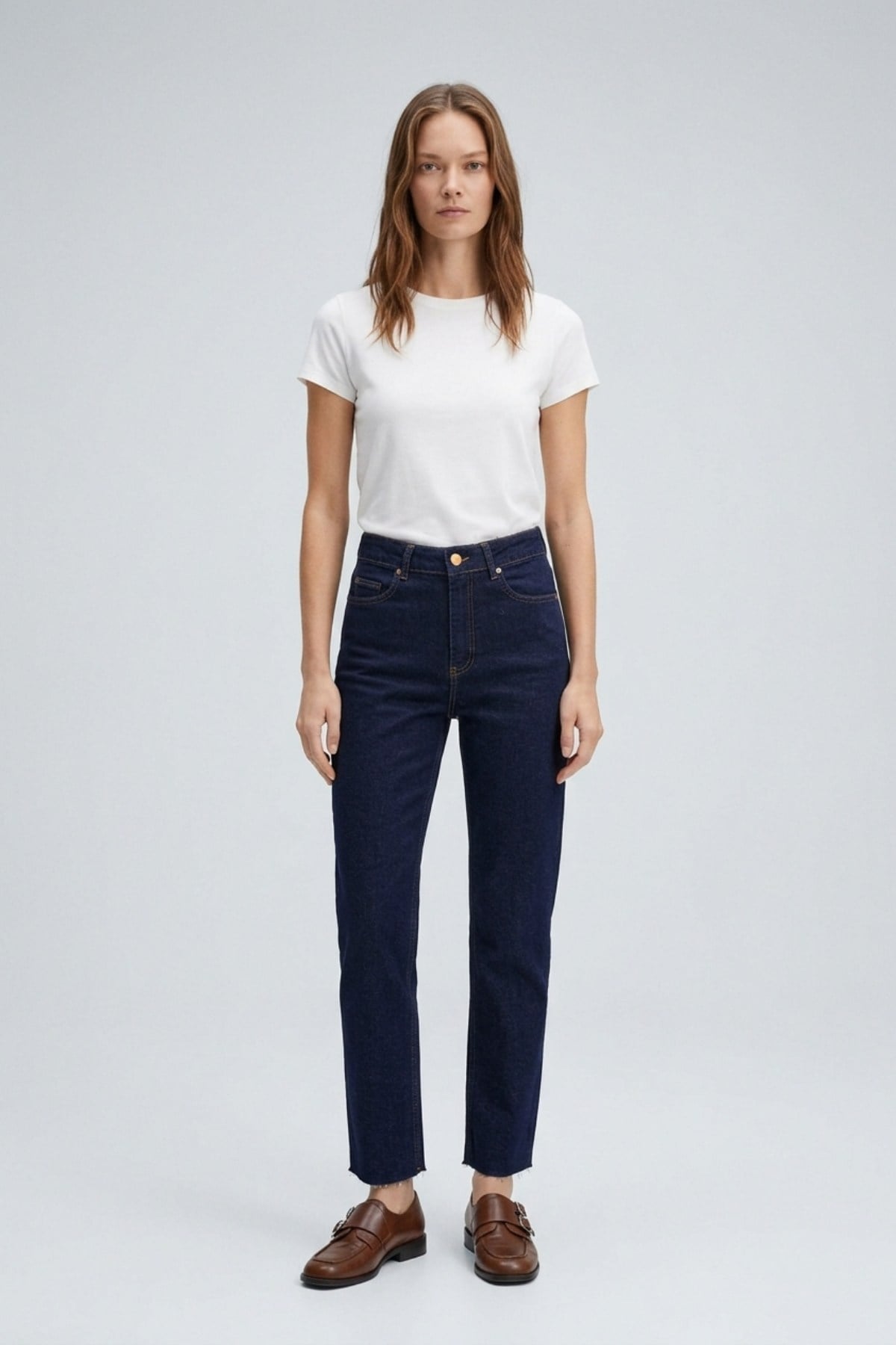 Dikişsiz Paça Mom Fit Kot Pantolon 764 Slaplı Lacivert Pantolon XLove Jeans 