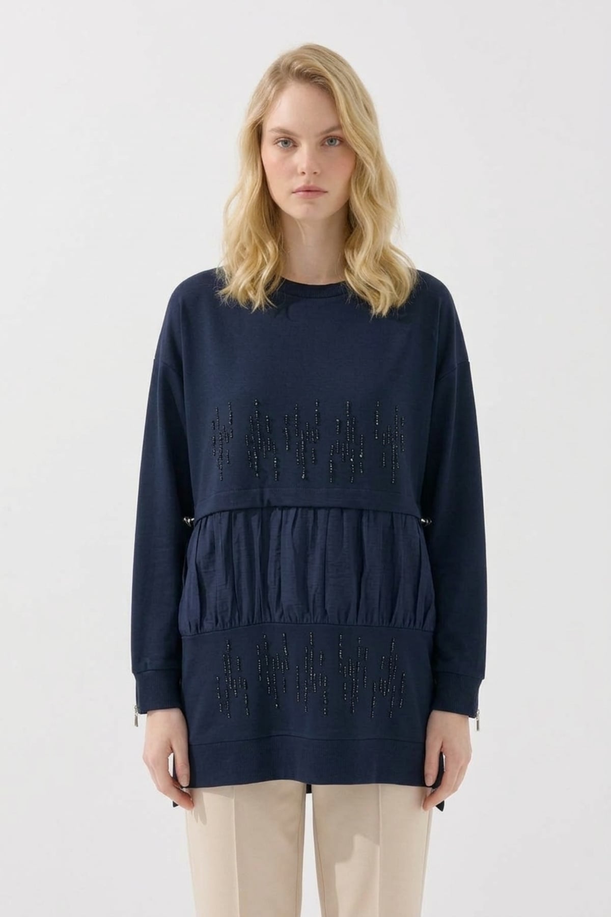 Dik Taş Baskılı Tunik 10825 F.Navy Tunik PUANE 