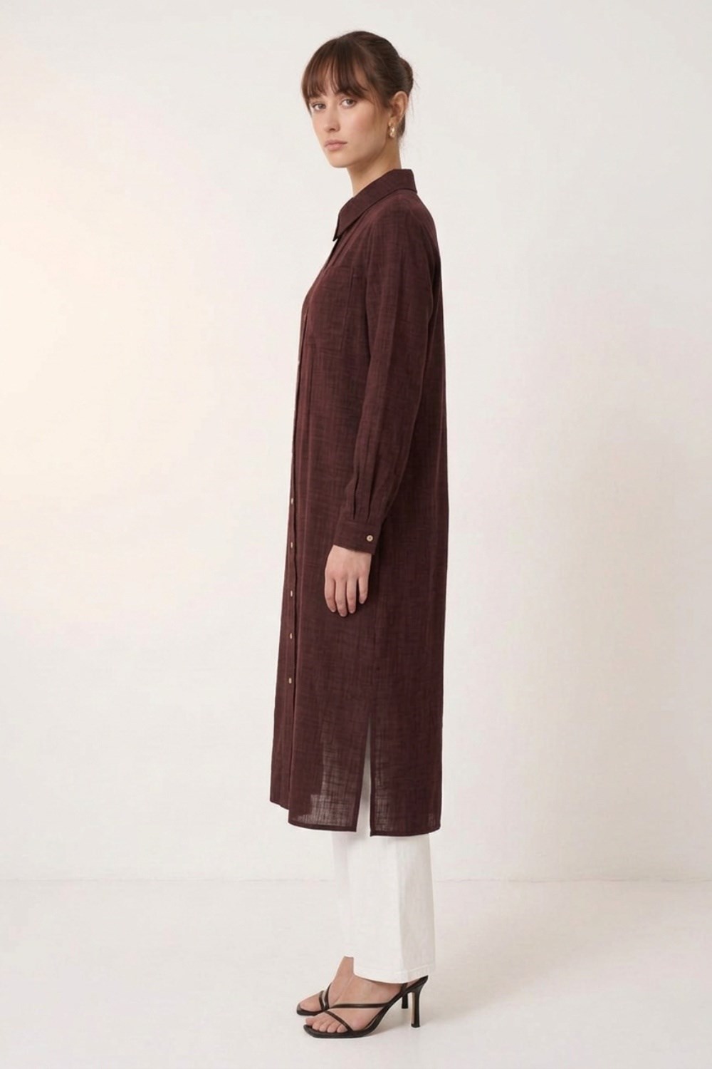Armine Trend 26KT461 Düğme Detaylı Uzun Tunik Bordo Tunik ARMİNE TREND 