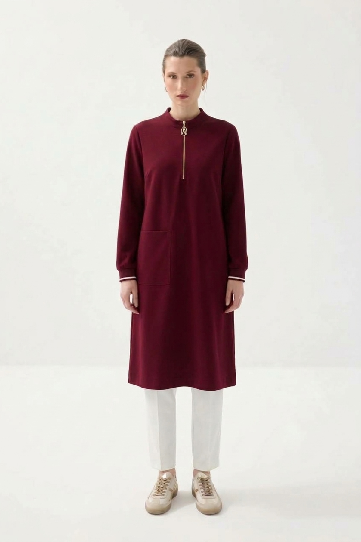 Avenna 26KT452 Yarım Fermuar Detaylı Hakim Yaka Tunik Bordo Tunik ARMİNE TREND 