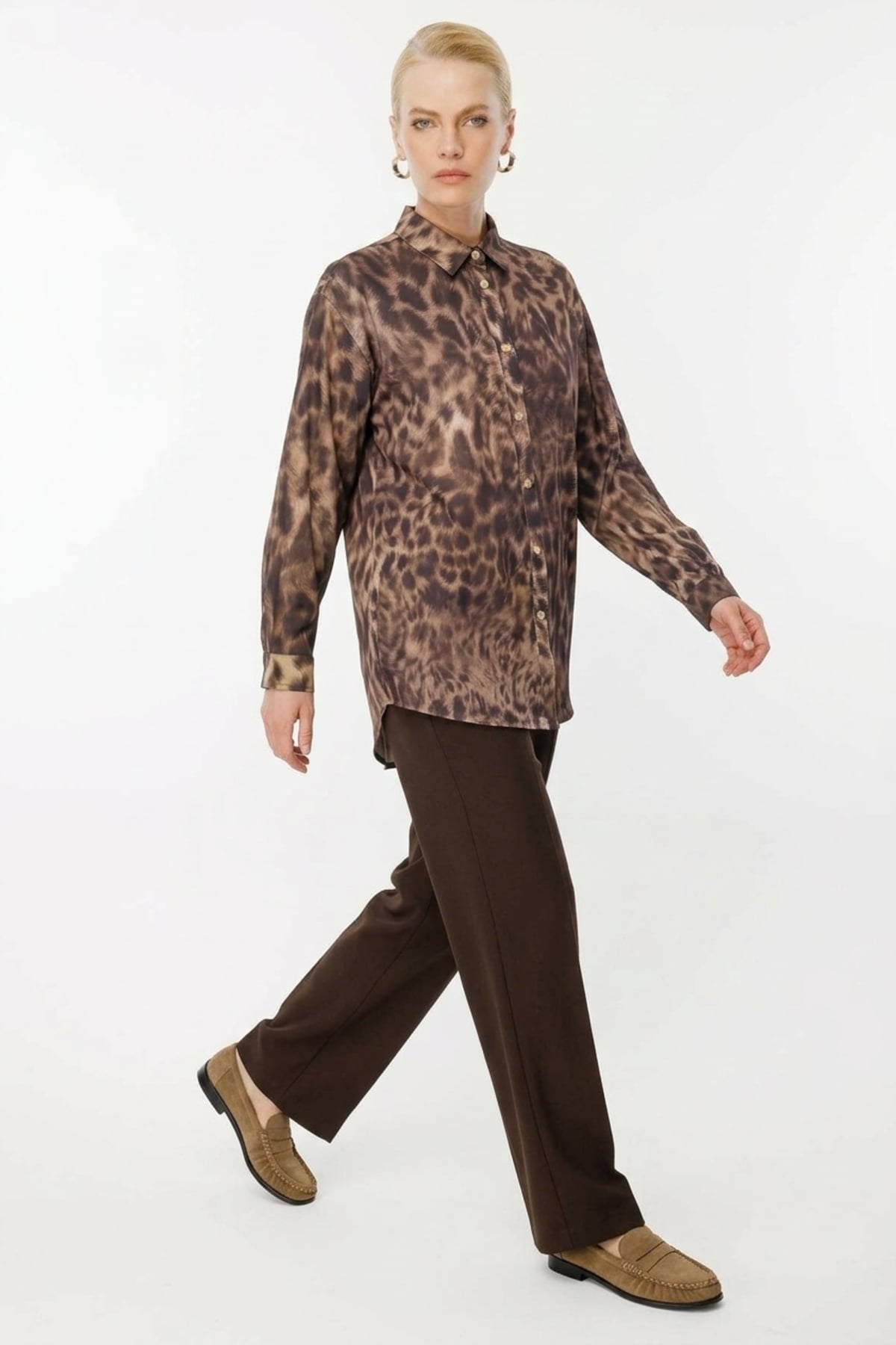 Ghisa Leopar Baskılı Gömlek Tunik 4520 Kahve Tunik GHİSA 