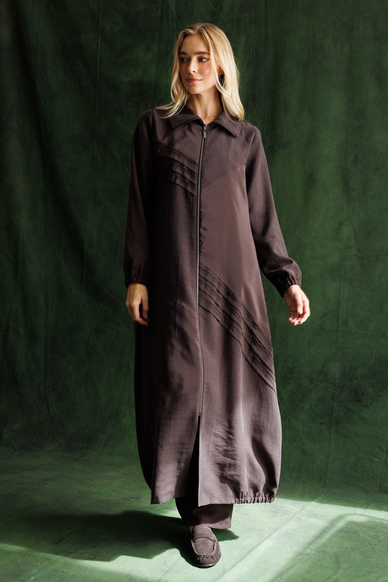 Micca 262133M Çapraz Saten Detay Geçişli Ferace Kahve Kap MİCCA 