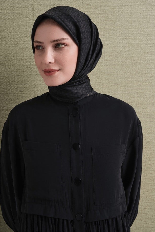 Armine Dj Saf Twill İpek Eşarp 9622D (T) - Siyah Eşarp ARMİNE 
