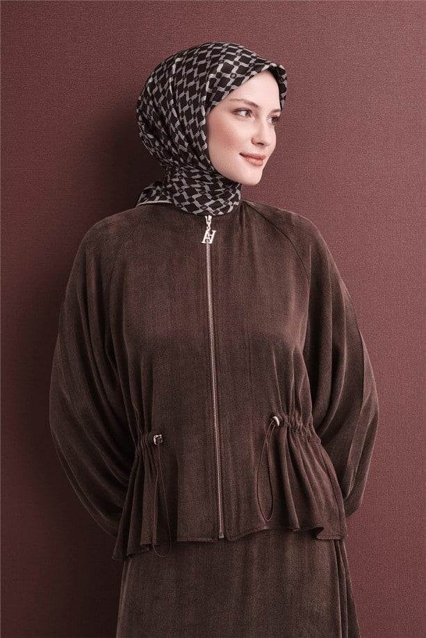 Armine Dj Saf Twill İpek Eşarp 9636D (T) - Kahve Eşarp ARMİNE 