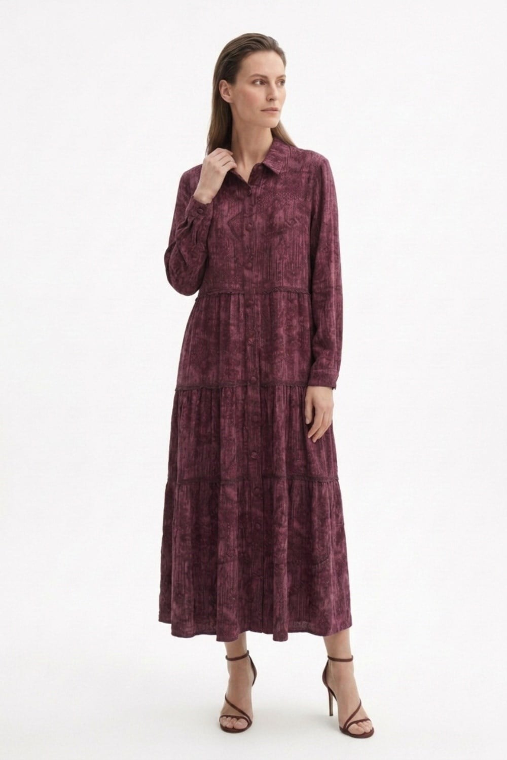 Ghisa Elbise 4406 Bordo Desenli Elbise GHİSA 