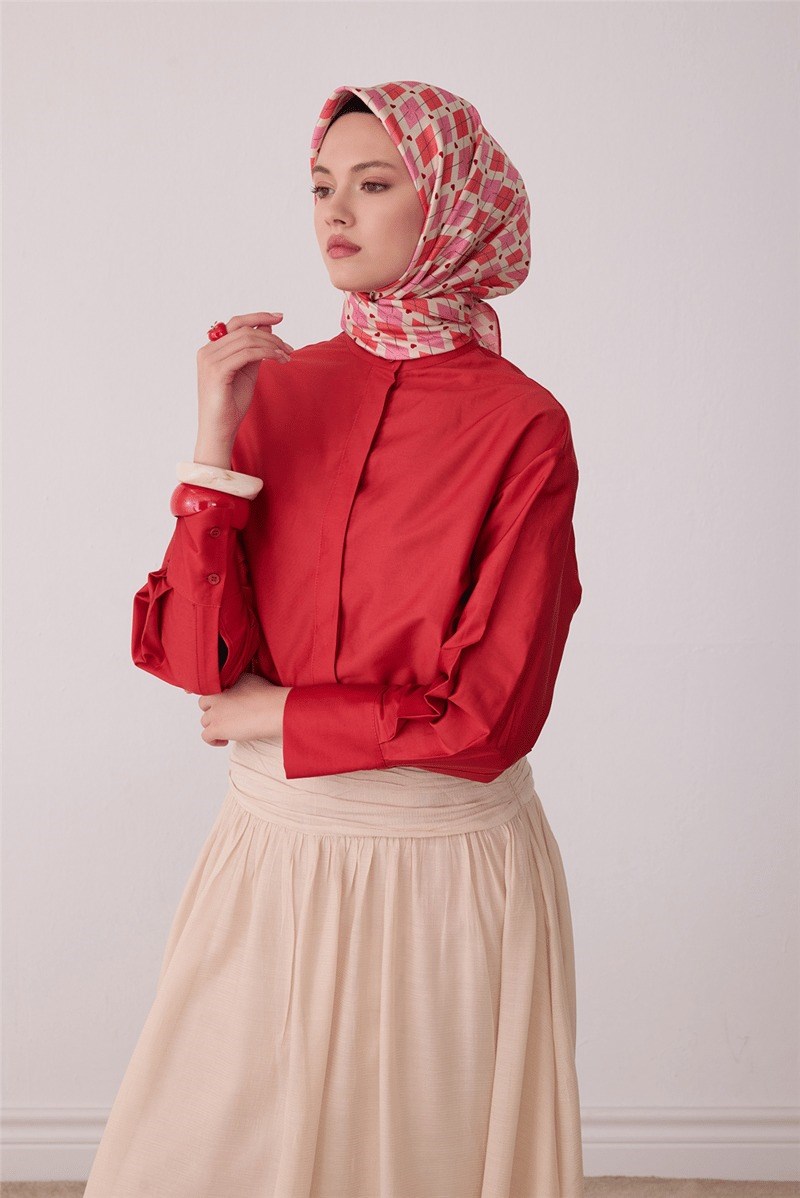Belli 4408 Art Deco Blok Geometrik %100 Twill İpek Eşarp - Pembe Eşarp BELLI 