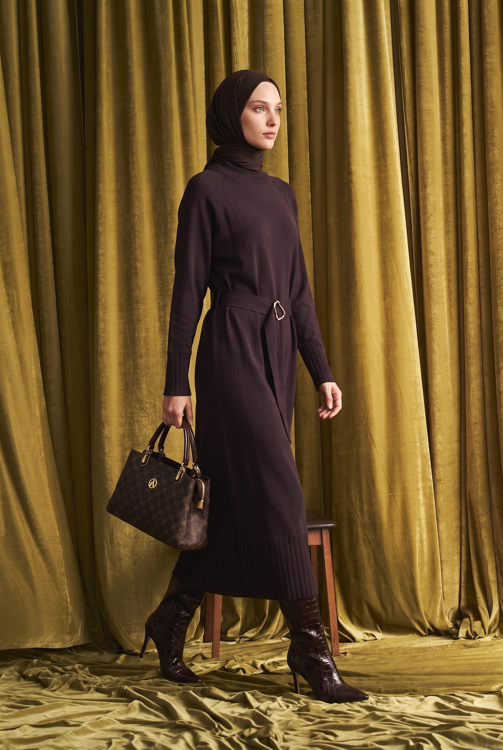 Armine Trend 26KTD911 Kemer Detaylı Elbise Kahverengi Elbise ARMİNE TREND 