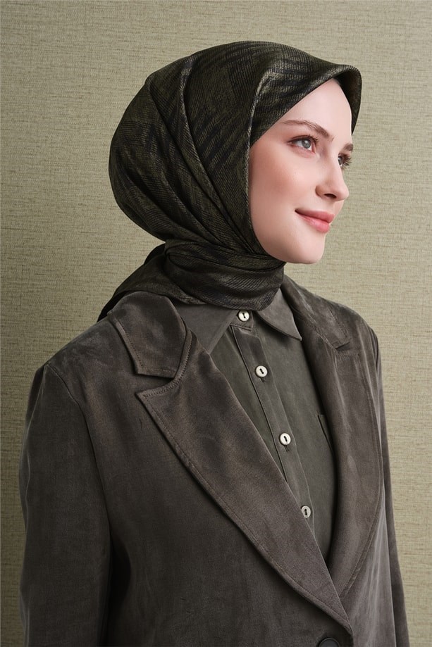 Armine Dj Saf Twill İpek Eşarp 9628D (T) - Haki Eşarp ARMİNE 