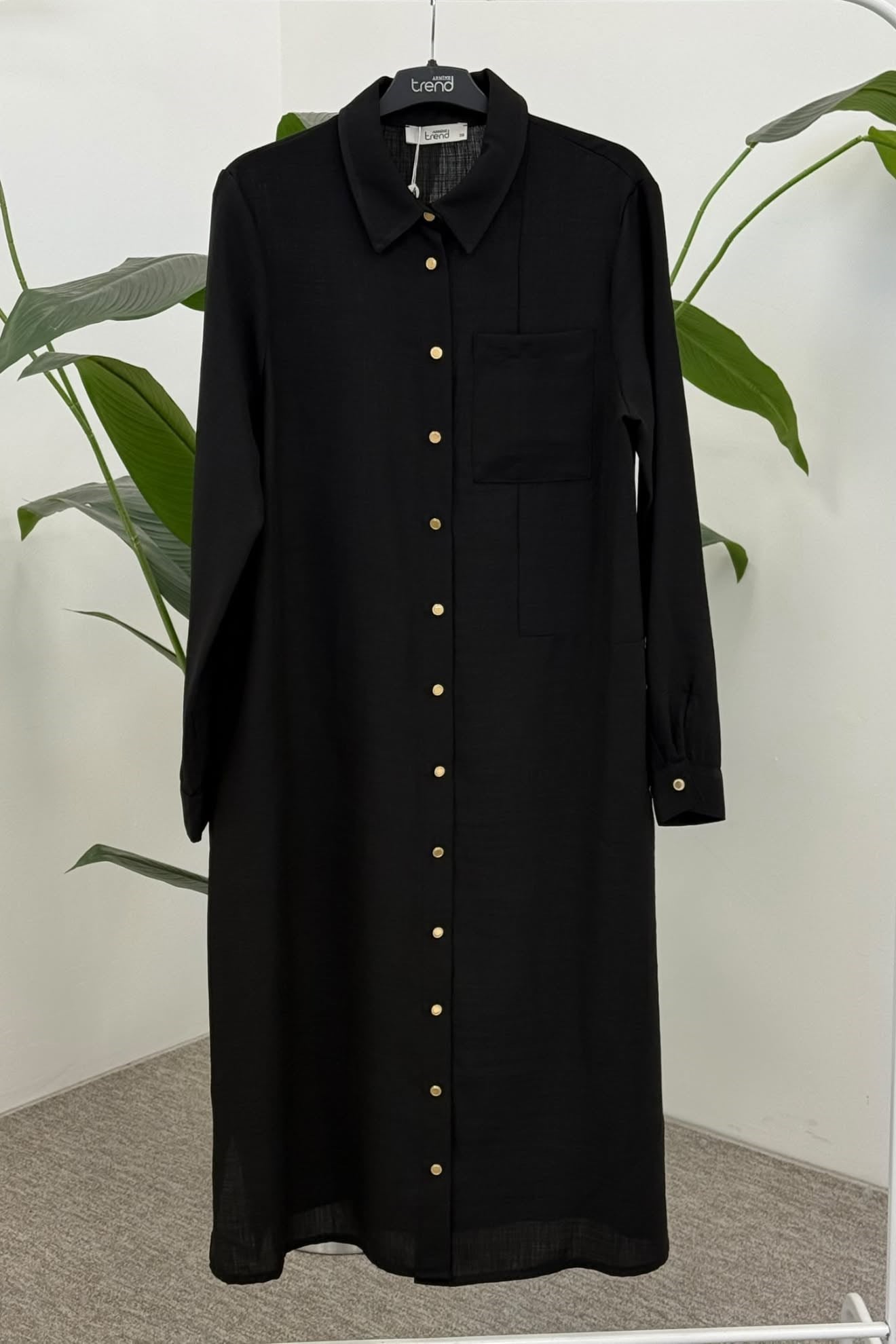 Armine Trend 26KT461 Düğme Detaylı Uzun Tunik Siyah Tunik ARMİNE TREND 