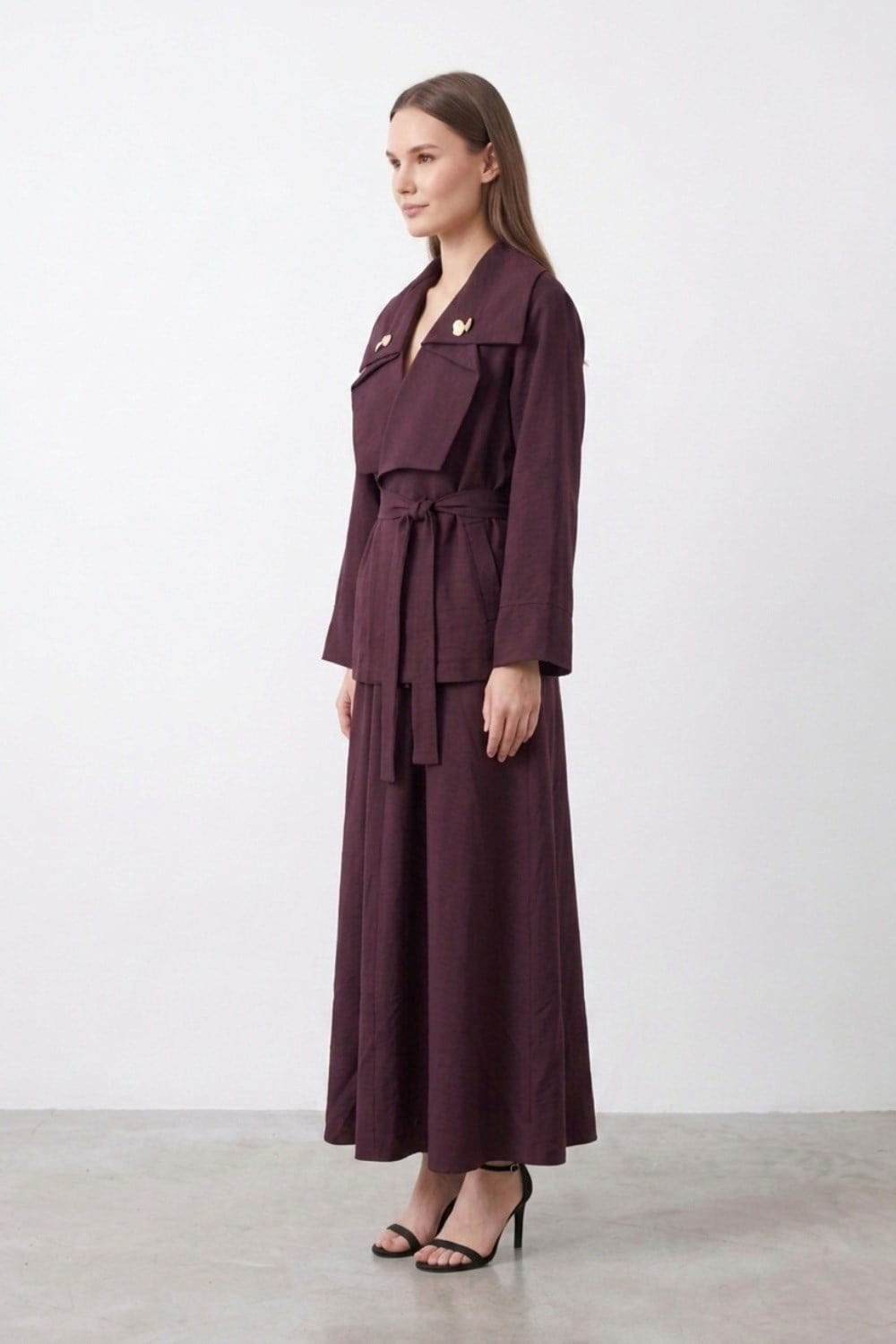 Yaka Broş Detay Etekli Takım 14530 Burgundy Takım PUANE 