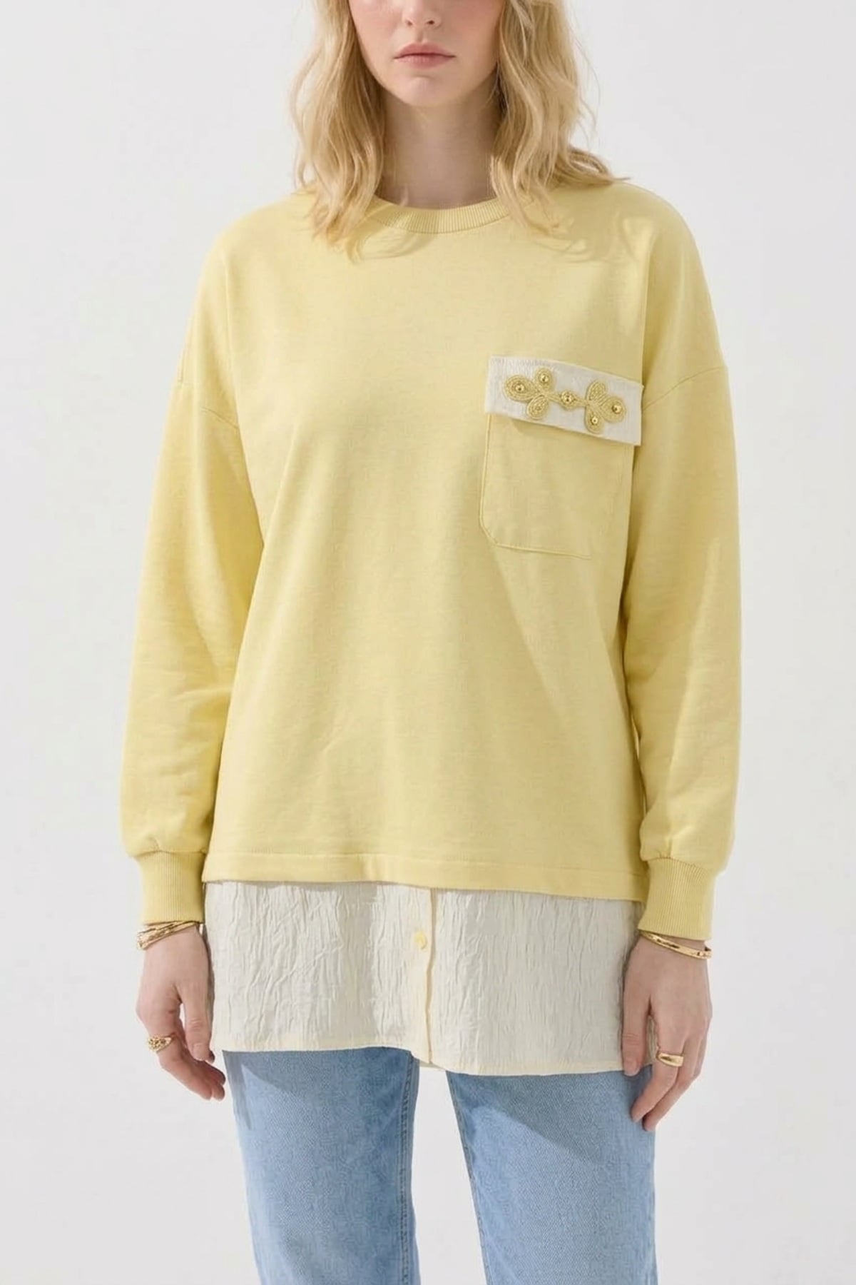 Sahte Cep Detaylı Tunik 10811 Sarı Tunik PUANE 