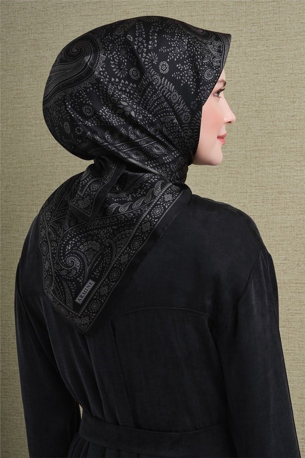 Armine Dj Saf Twill İpek Eşarp 9640D (T) - Antrasit Eşarp ARMİNE 