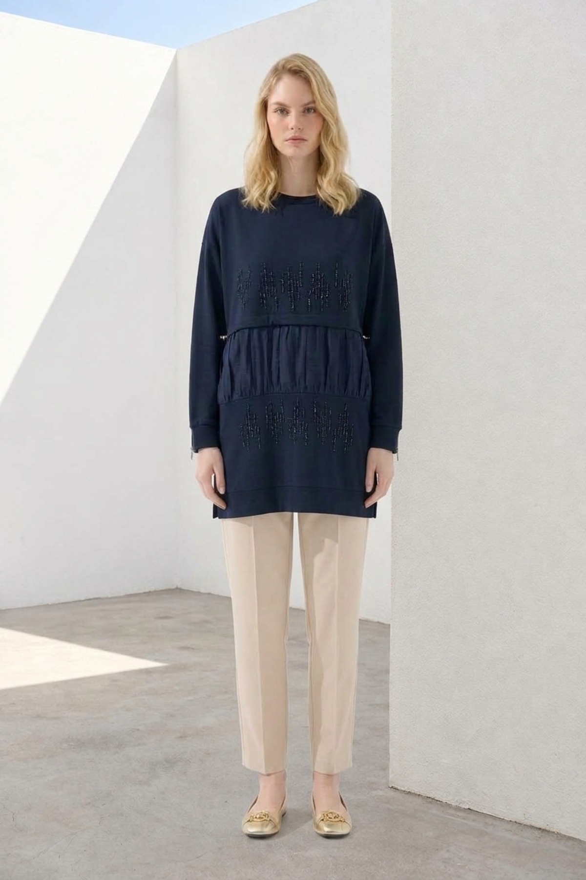 Dik Taş Baskılı Tunik 10825 F.Navy Tunik PUANE 
