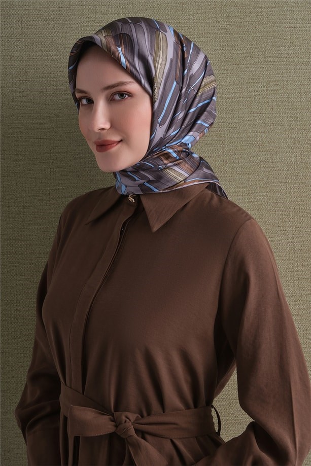 Armine Dj Saf Twill İpek Eşarp 9616D (T) - Gri Eşarp ARMİNE 
