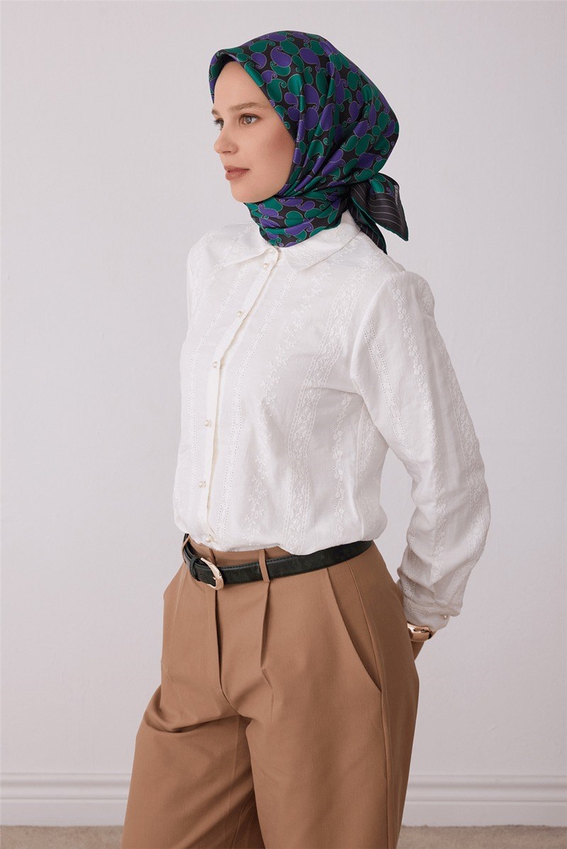 Belli 4422 Anadolu Motifleri Etnik %100 Twill İpek Eşarp - Füme Eşarp BELLI 