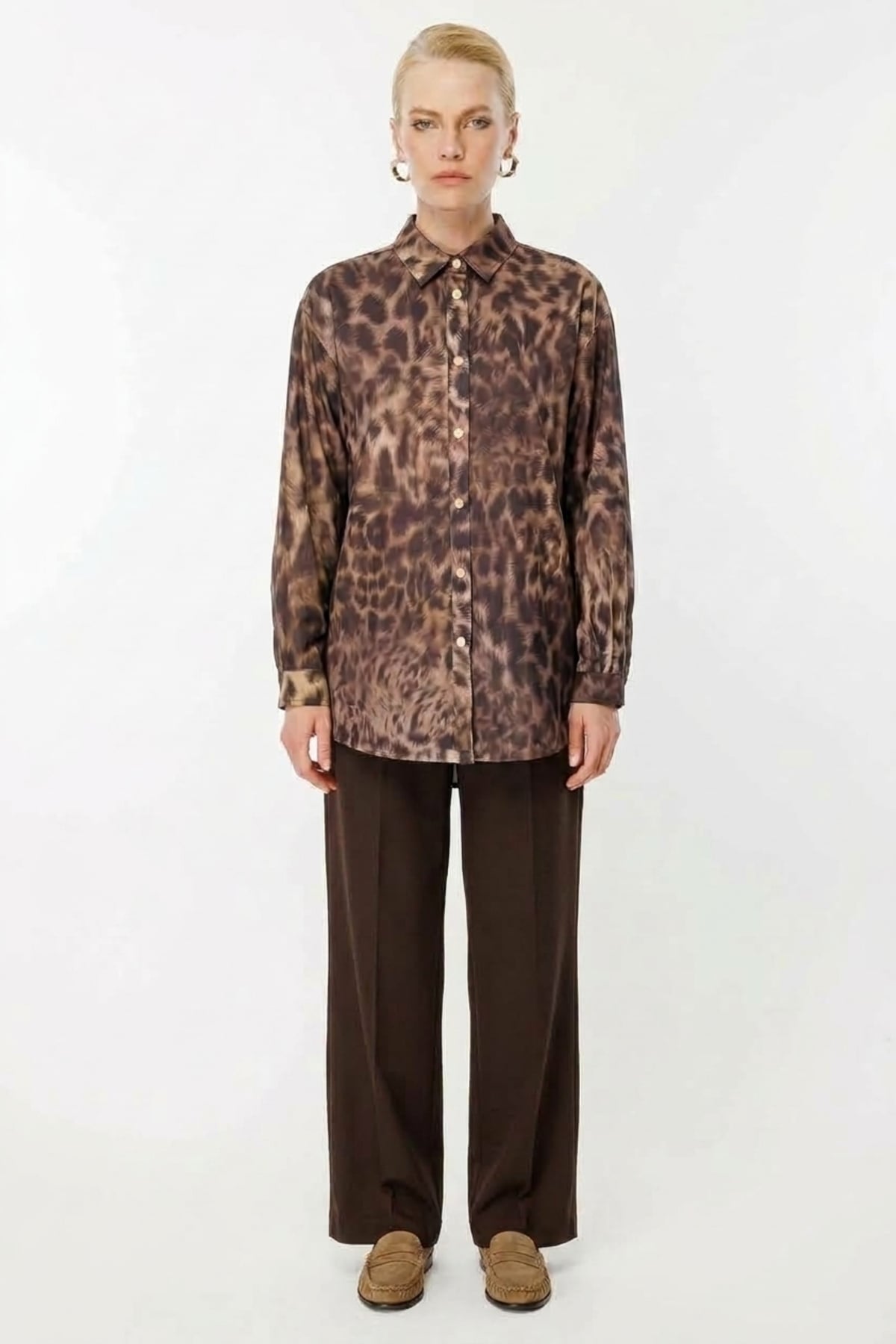 Ghisa Leopar Baskılı Gömlek Tunik 4520 Kahve Tunik GHİSA 