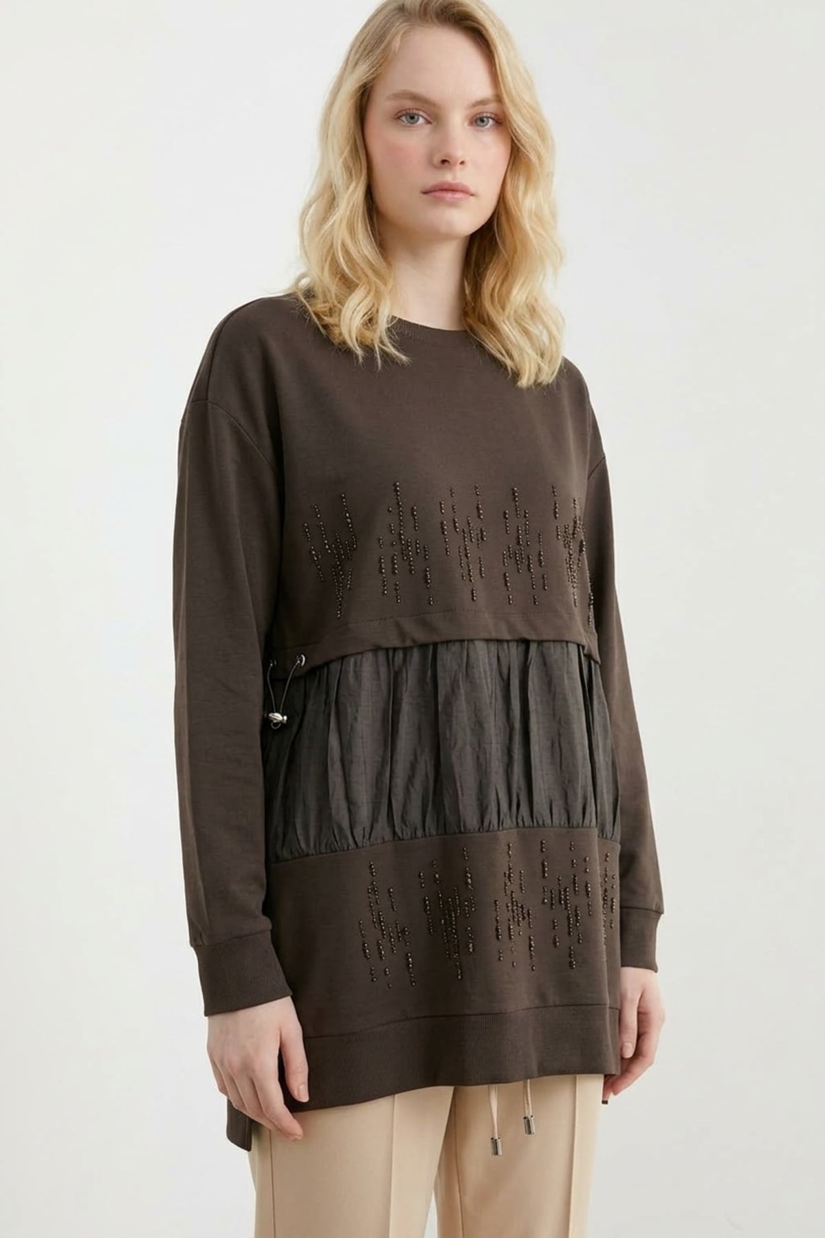 Dik Taş Baskılı Tunik 10825 Browni Tunik PUANE 