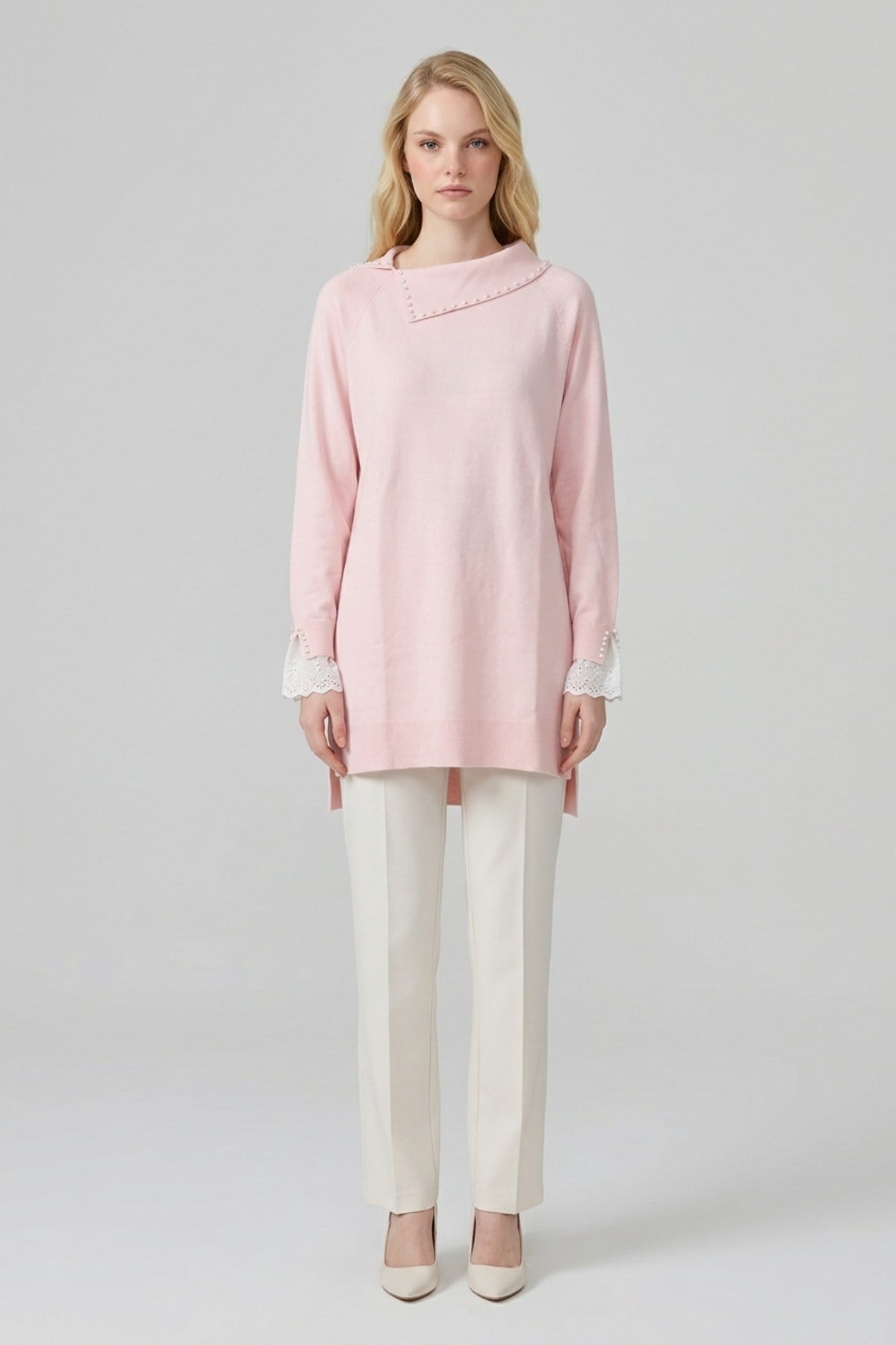 İnvi ve Dantel Detaylı Tunik 146004 Pembe Tunik NEFİSE 