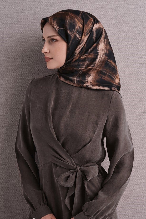 Armine Dj Saf Twill İpek Eşarp 9602D (T) - Siyah Eşarp ARMİNE 