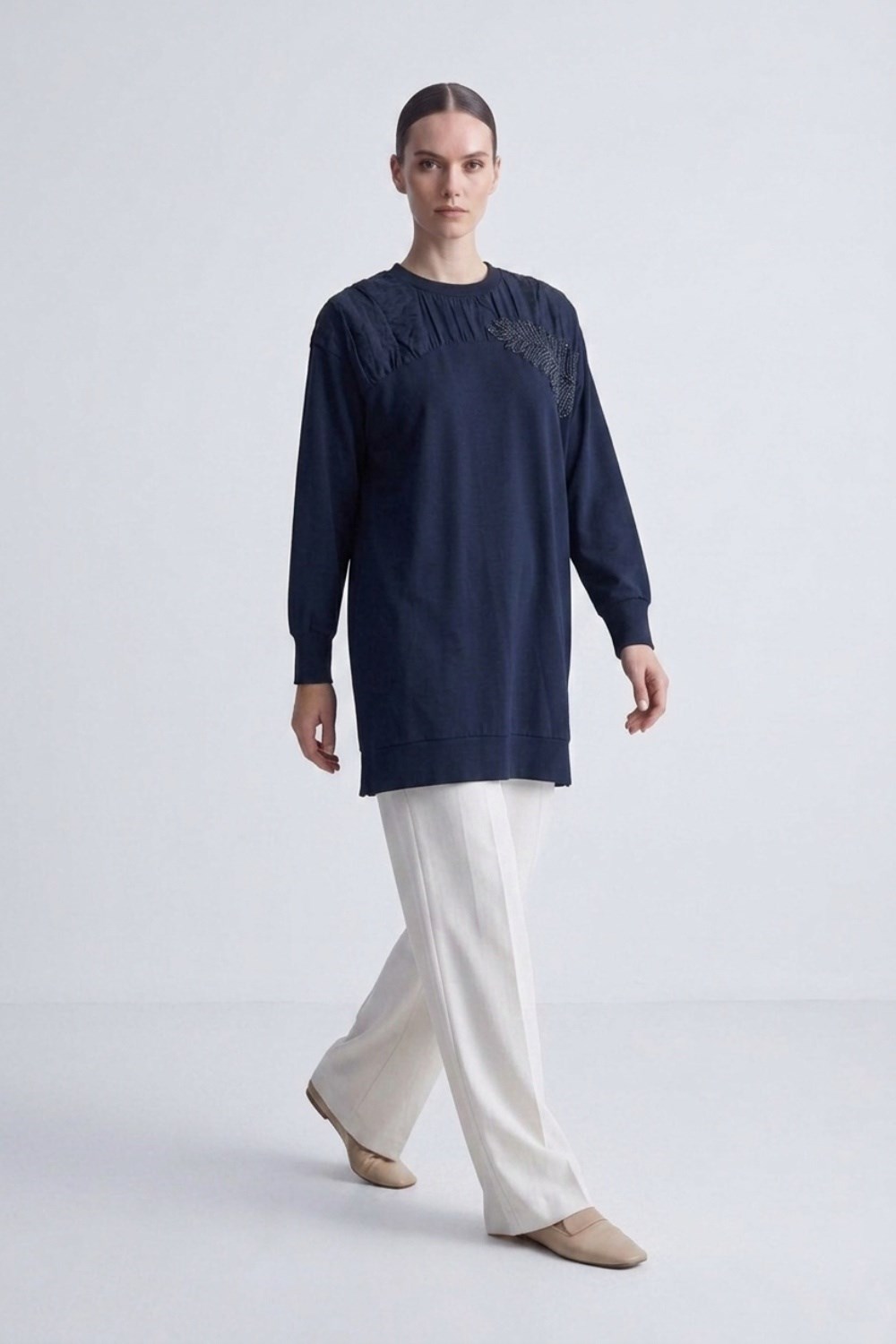 Yaprak İşlemeli Tunik 10817 F.Navy Tunik PUANE 