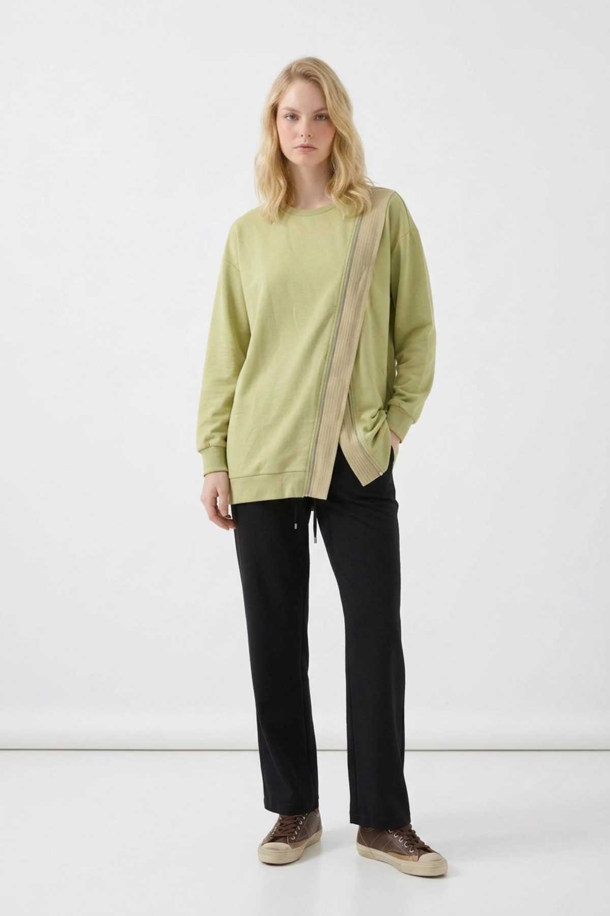 Fermuar Detaylı Tunik 10771 Olive Tunik PUANE 