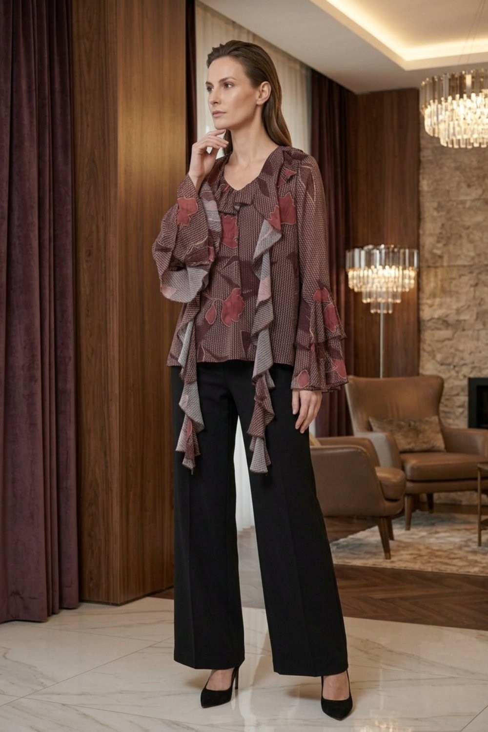 Ghisa Tunik 4493 Bordo Desenli Tunik GHİSA 