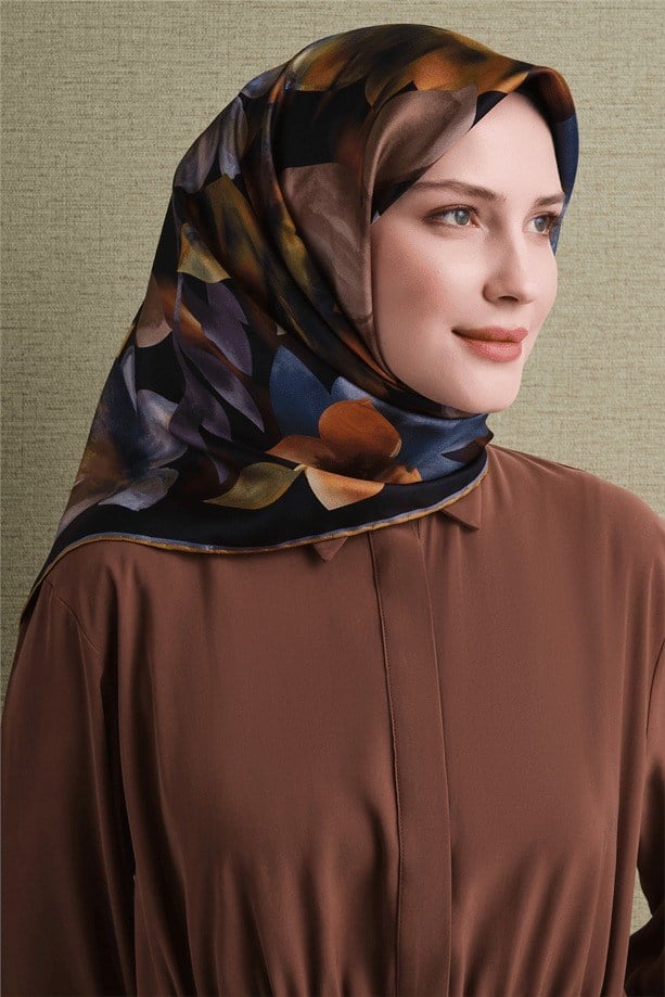 Armine Dj Saf Twill İpek Eşarp 9632D (T) - Siyah Eşarp ARMİNE 