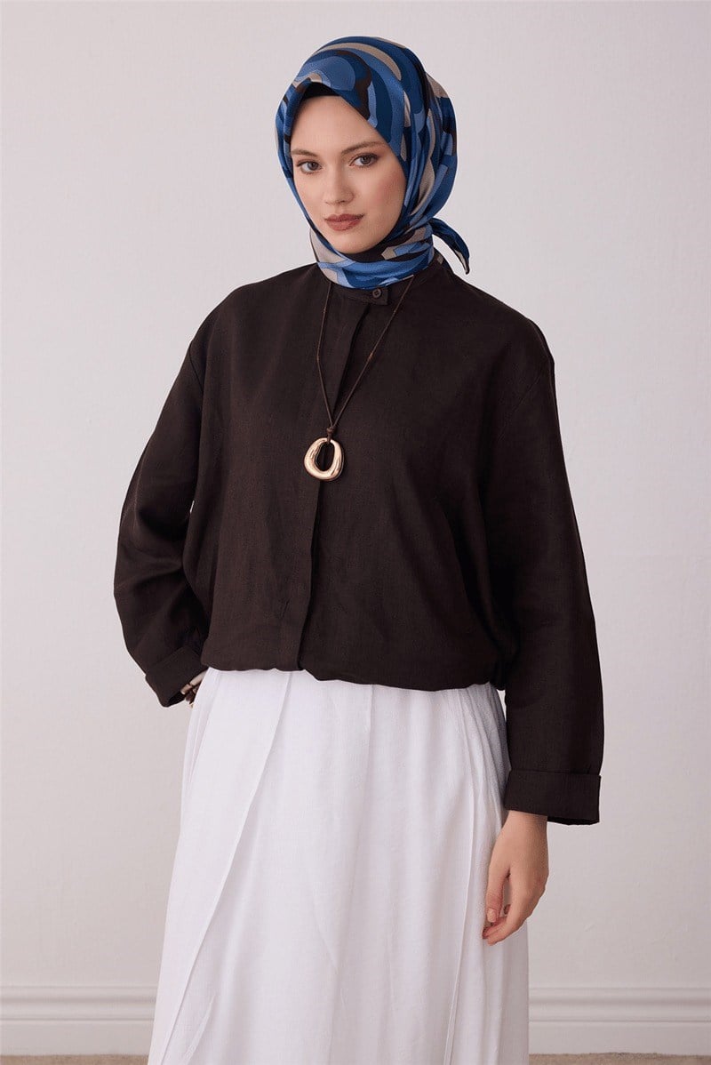 Belli 4414 Dalga Katmanları Soyut %100 Twill İpek Eşarp Lacivert Eşarp BELLI 
