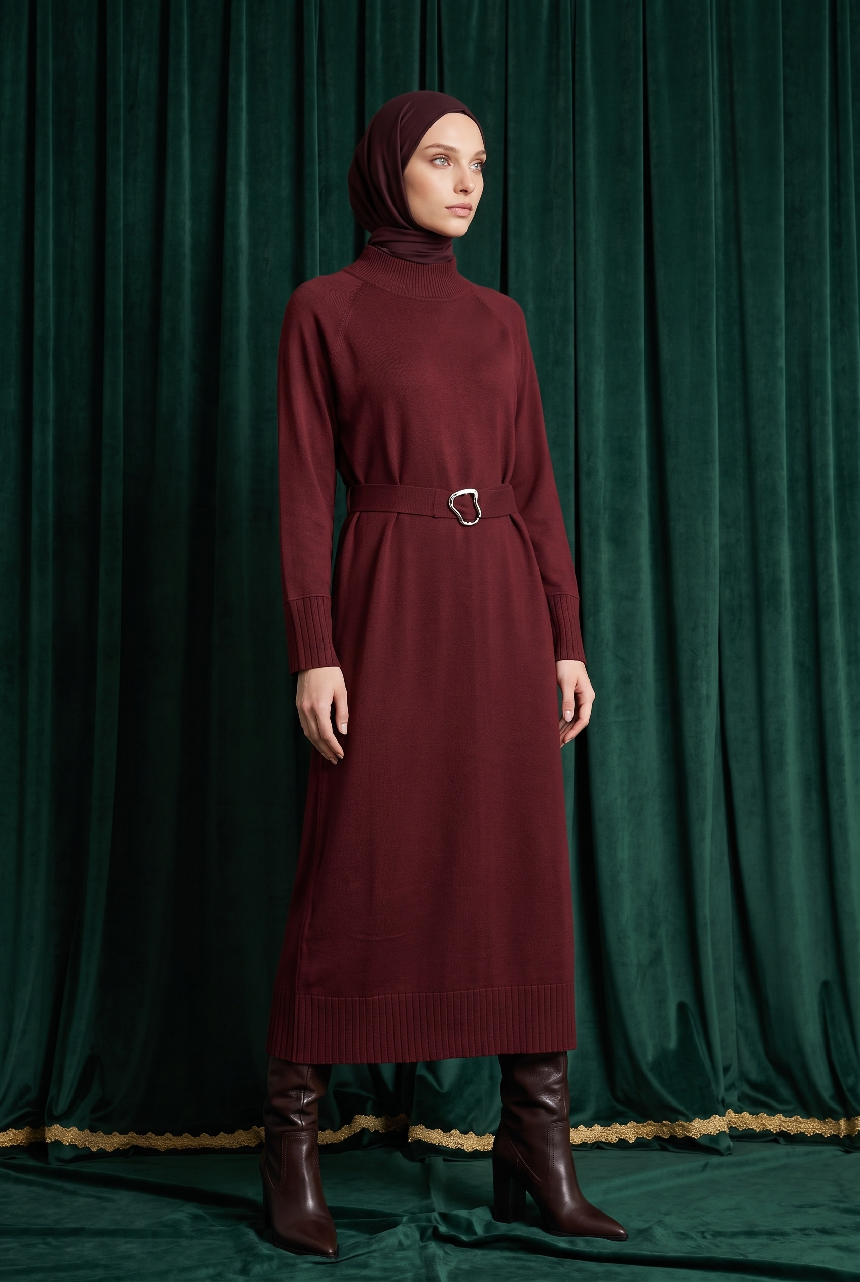 Armine Trend 26KTD911 Kemer Detaylı Elbise Bordo Elbise ARMİNE TREND 