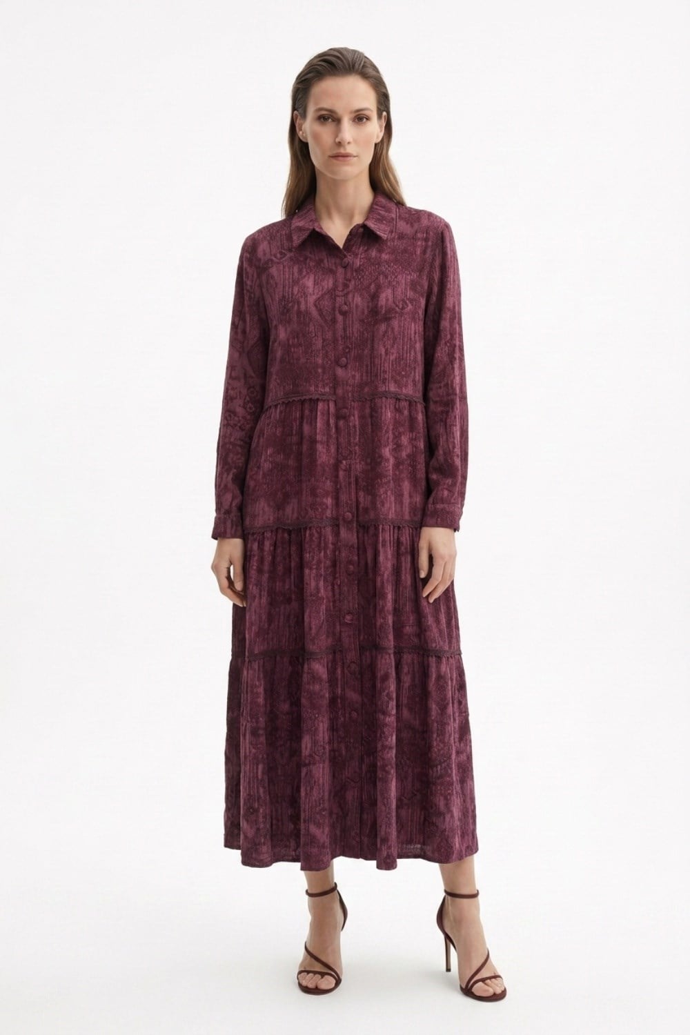 Ghisa Elbise 4406 Bordo Desenli Elbise GHİSA 