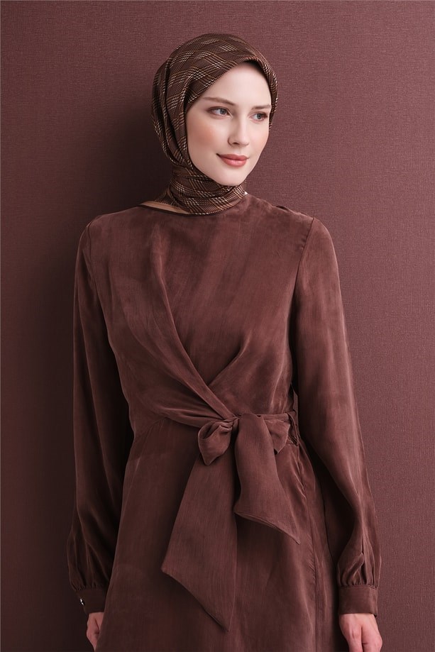 Armine Dj Saf Twill İpek Eşarp 9626D (T) - Kahve Eşarp ARMİNE 