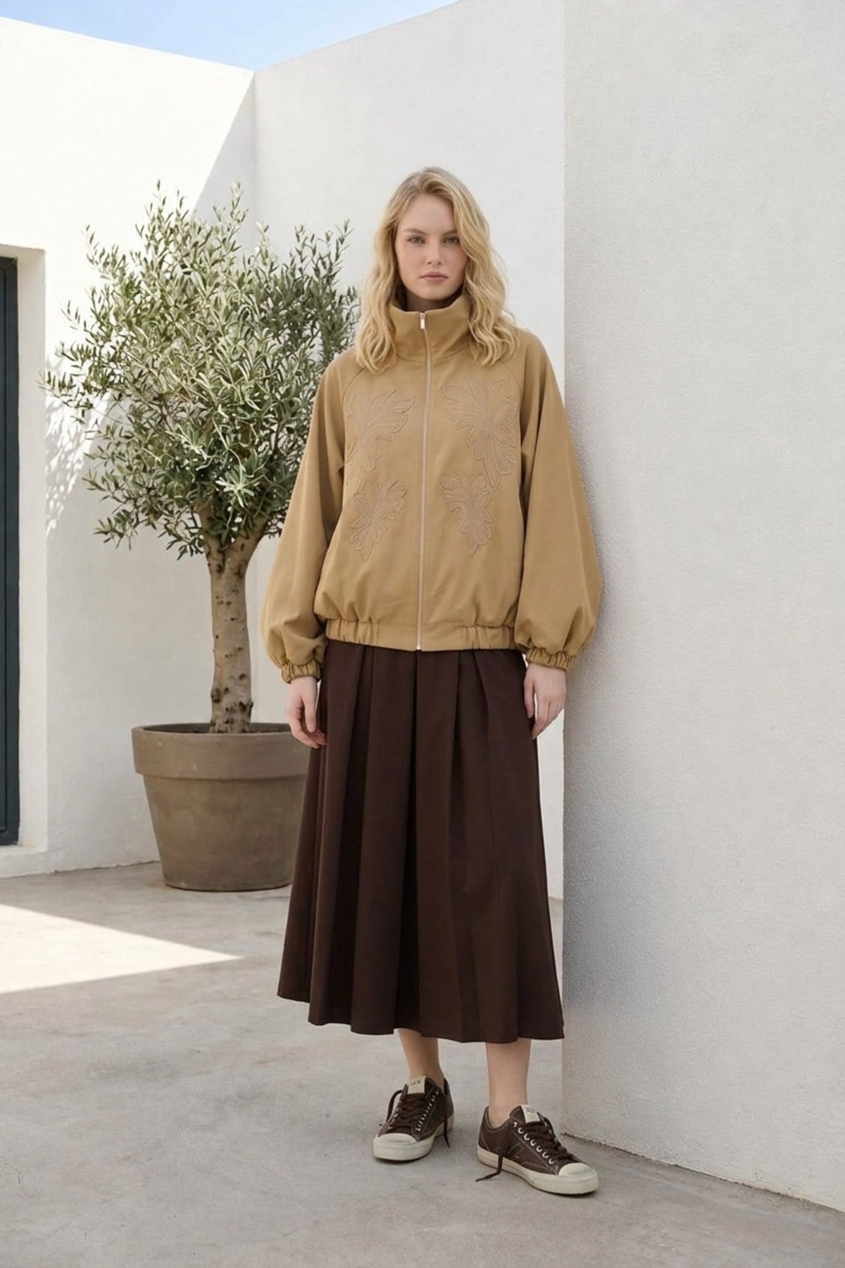 Çiçek Nakış Baskılı Kap 9316 Camel Kap JUPE STORE 