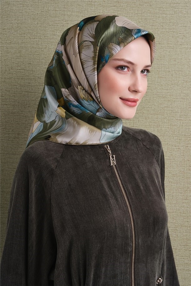 Armine Dj Saf Twill İpek Eşarp 9627D (T) - Yeşil Eşarp ARMİNE 