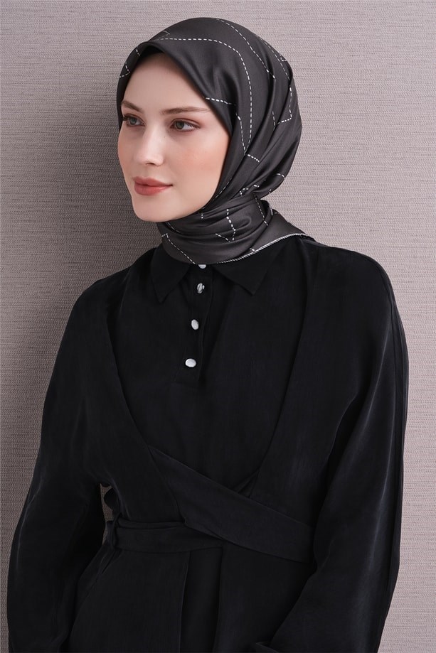 Armine Dj Saf Twill İpek Eşarp 9642D (T) - Antrasit Eşarp ARMİNE 