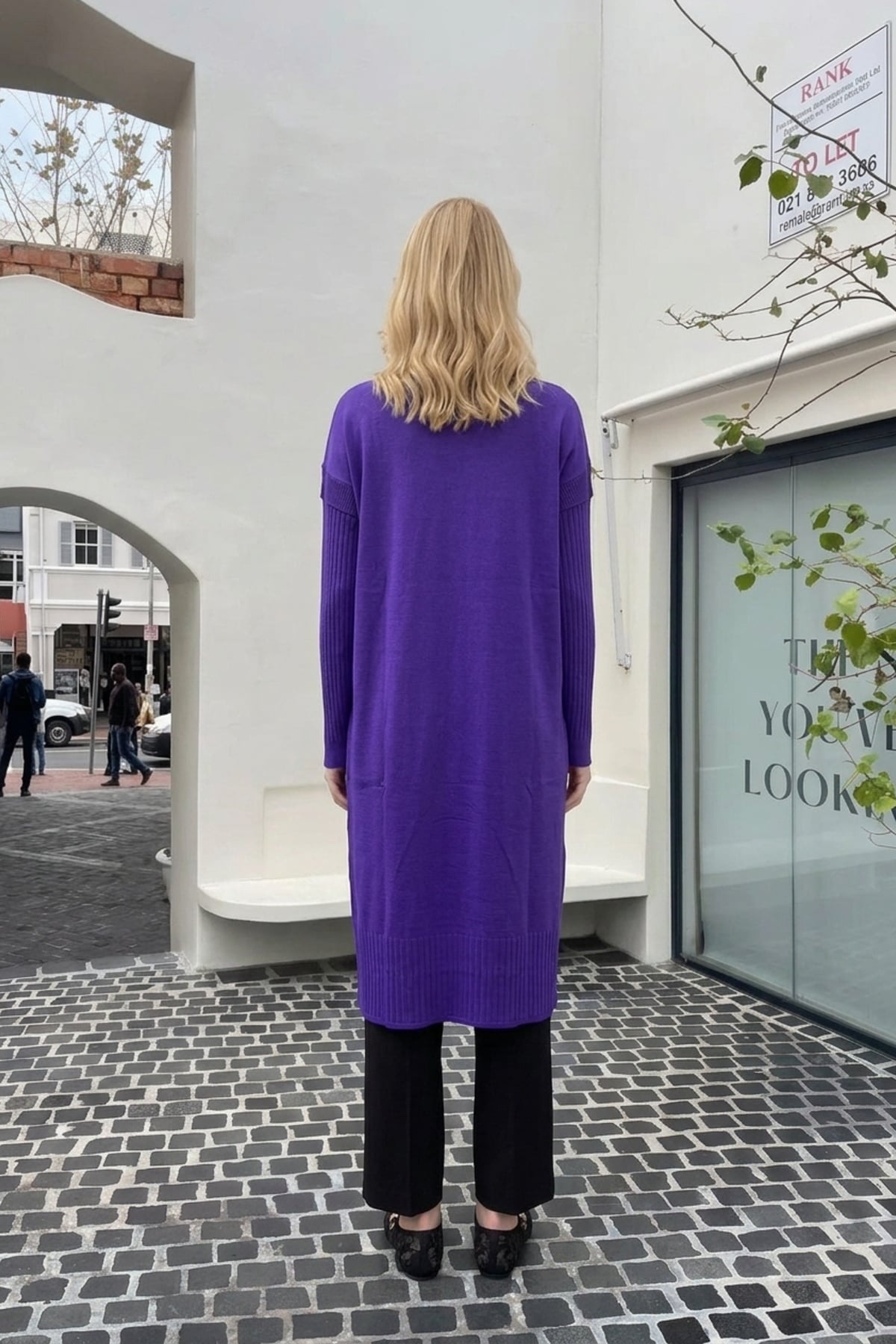 Ön V Detay Uzun Tunik 35326 Mor Tunik Miss Knit 