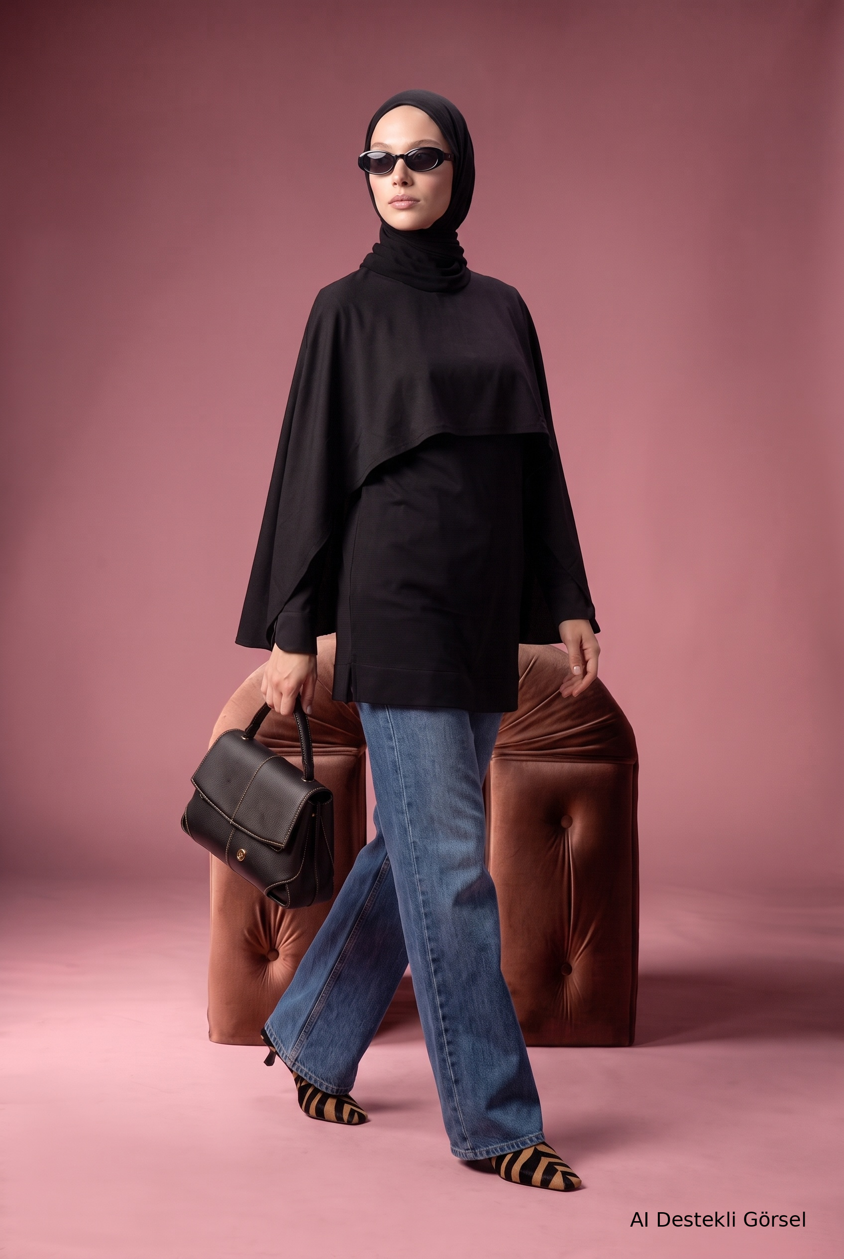 Armine Trend 26KAD404 Pelerin Detay Tunik Siyah Tunik ARMİNE TREND 