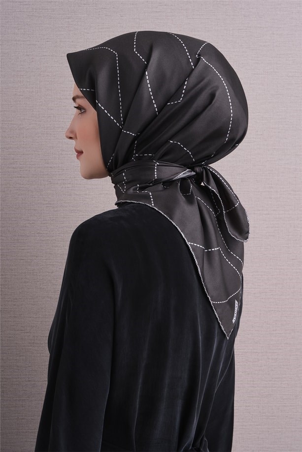 Armine Dj Saf Twill İpek Eşarp 9642D (T) - Antrasit Eşarp ARMİNE 