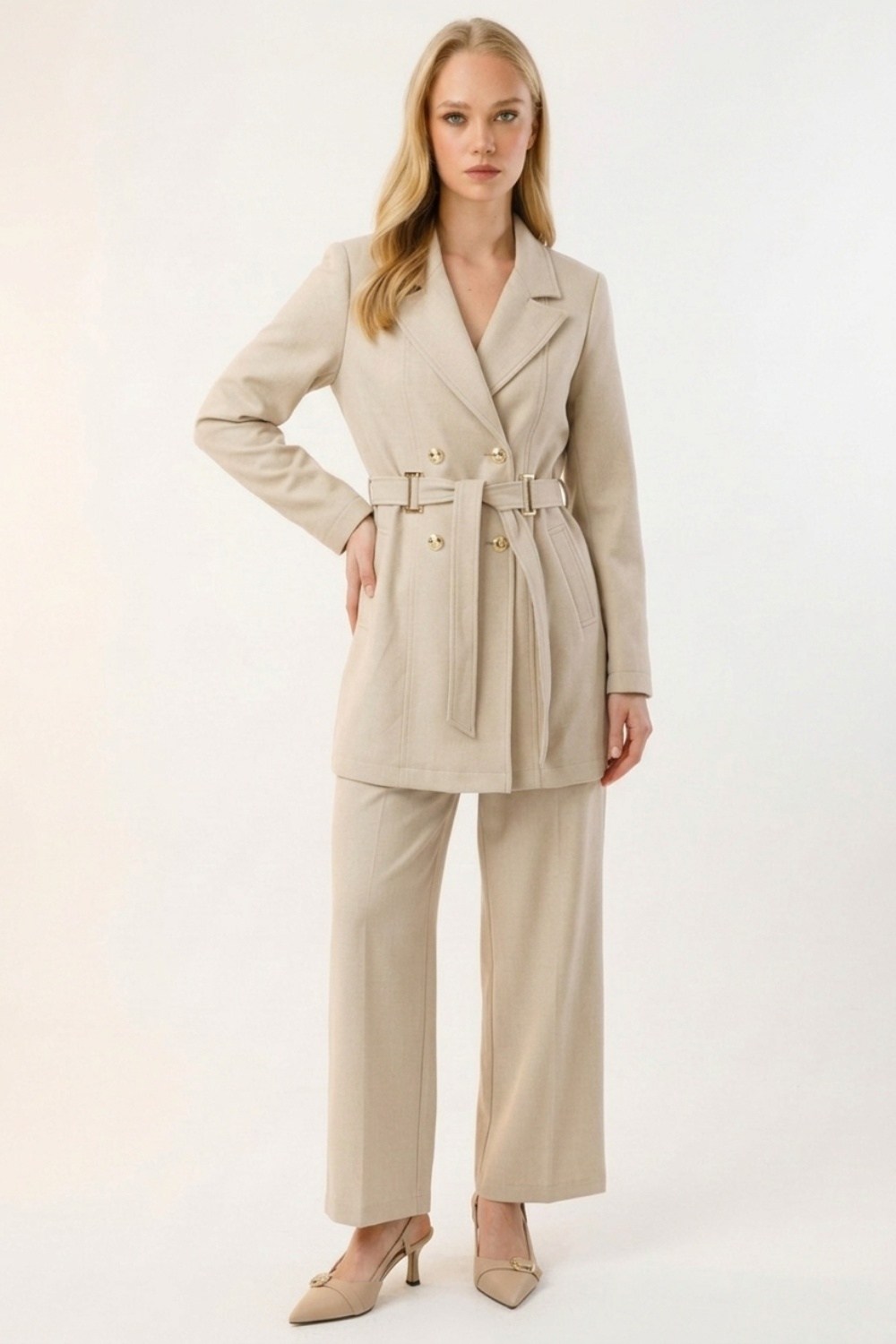 Avenna 26KT621 Blazer Ceketli Pantolonlu Takım Bej Takım ARMİNE TREND 