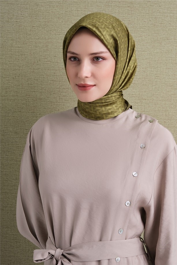 Armine Dj Saf Twill İpek Eşarp 9622D (T) - Olive Eşarp ARMİNE 