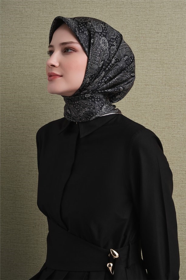 Armine Dj Saf Twill İpek Eşarp 9631D (T) - Siyah Eşarp ARMİNE 