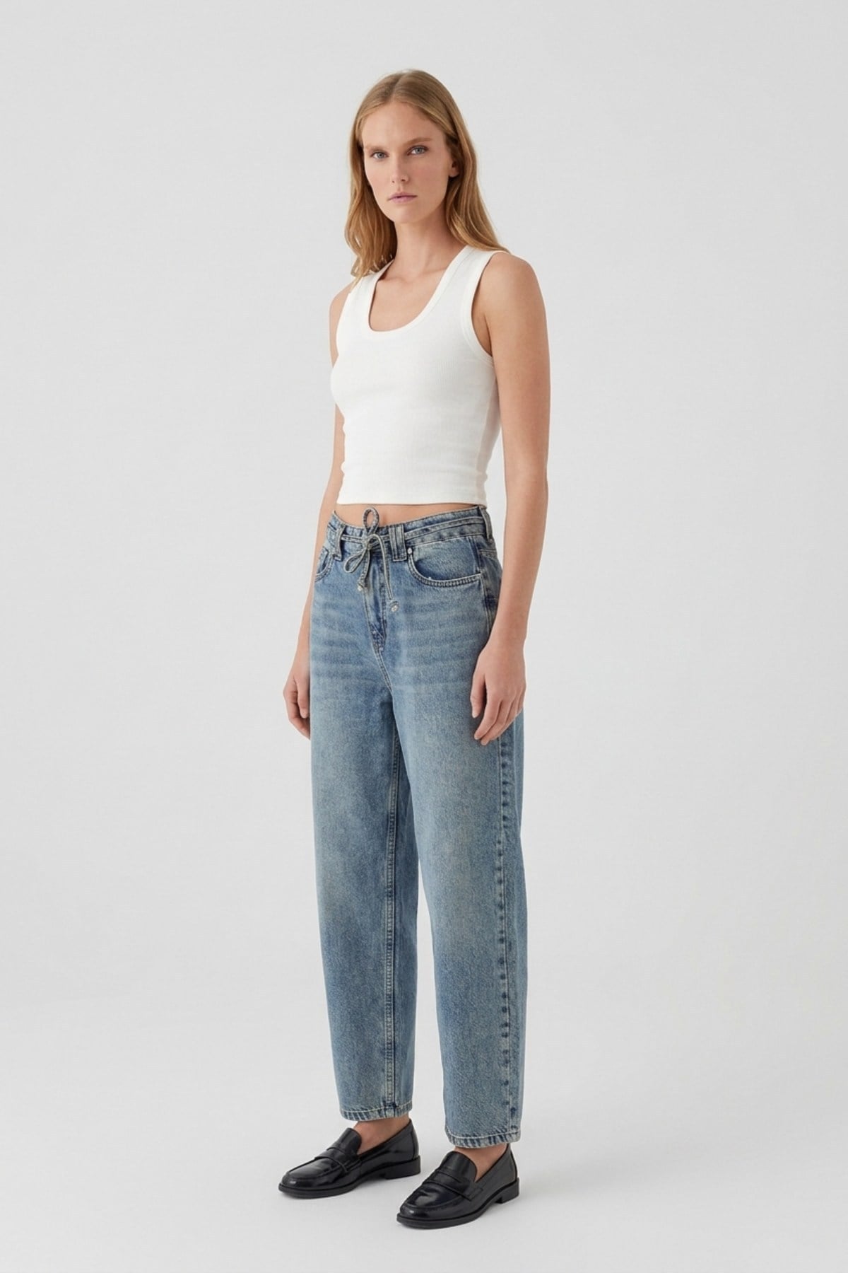 Likrasız Mom Kot Pantolon 7057 Açık Mavi - Tintli Pantolon XLove Jeans 