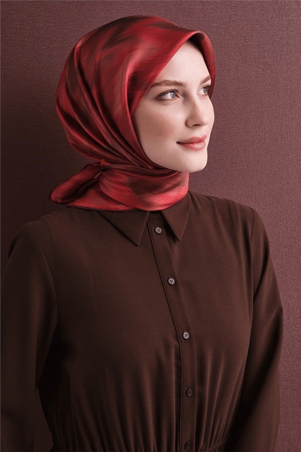 Armine Dj Saf Twill İpek Eşarp 9605D (T) - Kırmızı Eşarp ARMİNE 