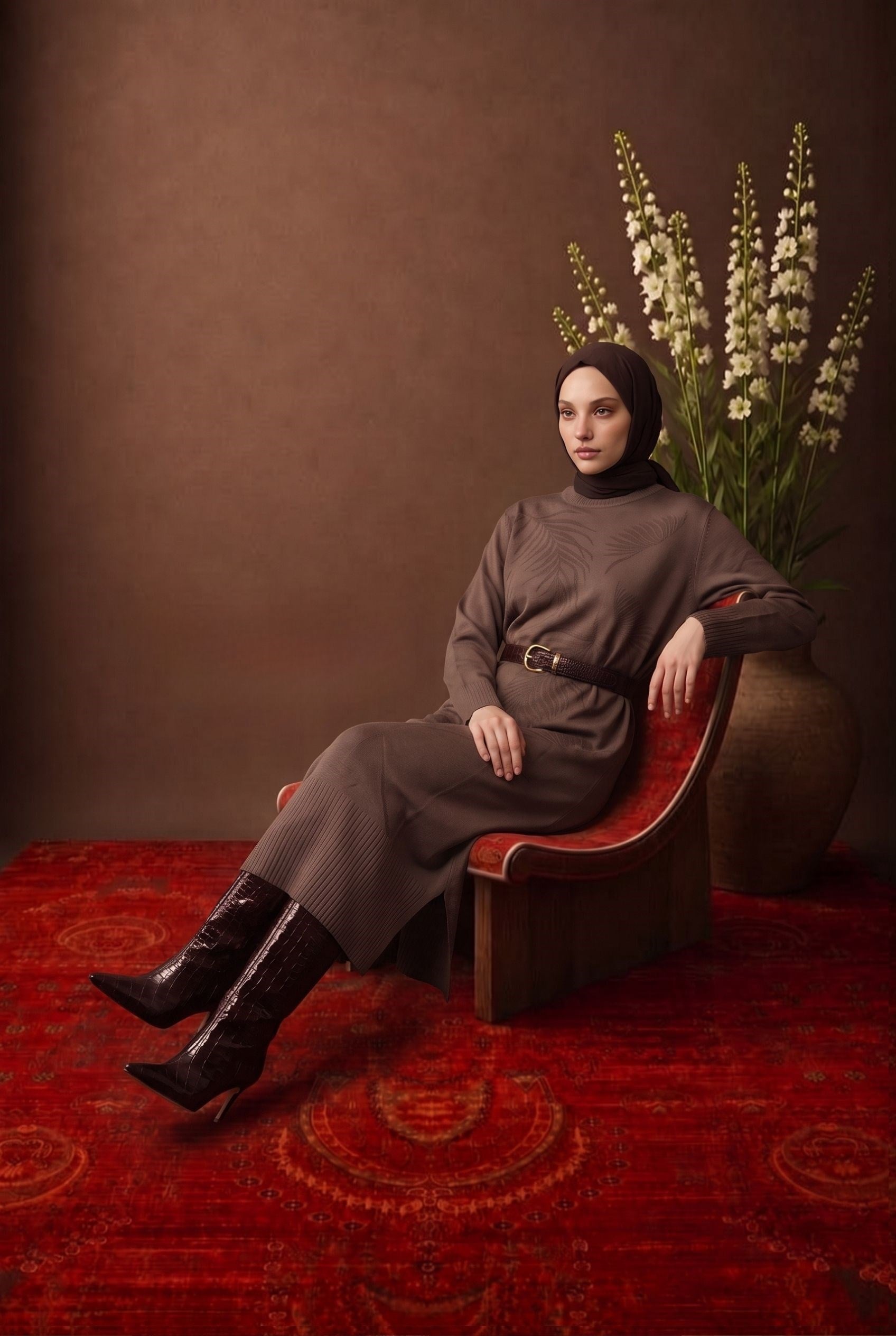 Armine Trend 26KTD408 Yaprak Baskı Detay Tunik Mocha Tunik ARMİNE TREND 