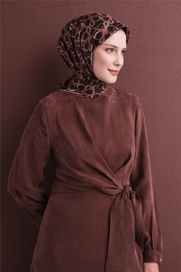 Armine Dj Saf Twill İpek Eşarp 9638D (T) - Kahve Eşarp ARMİNE 