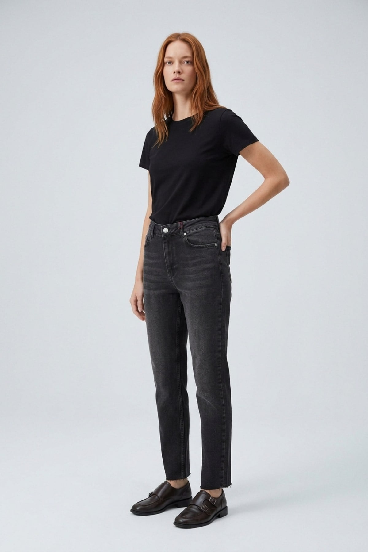 Dikişsiz Paça Mom Fit Kot Pantolon 764 Antrasit Kot Pantolon XLove Jeans 